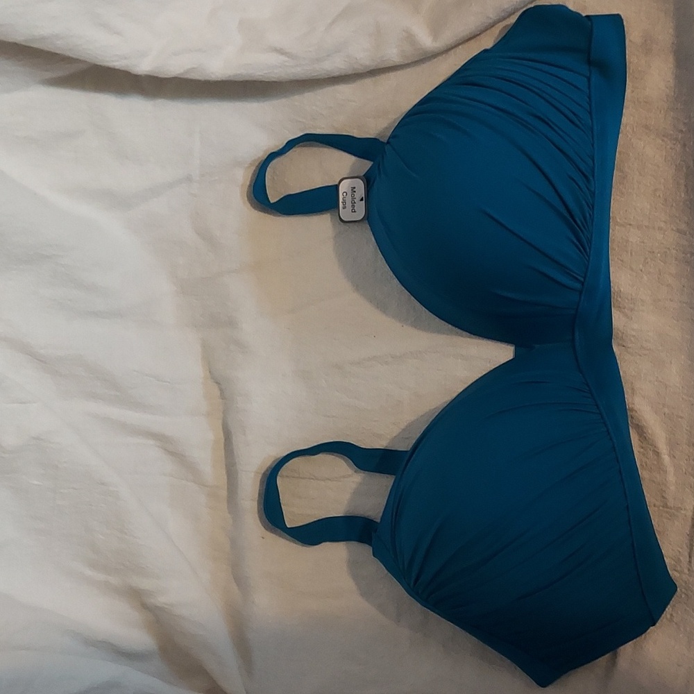 Time and Tru Teal Blue Molded Bikini Top